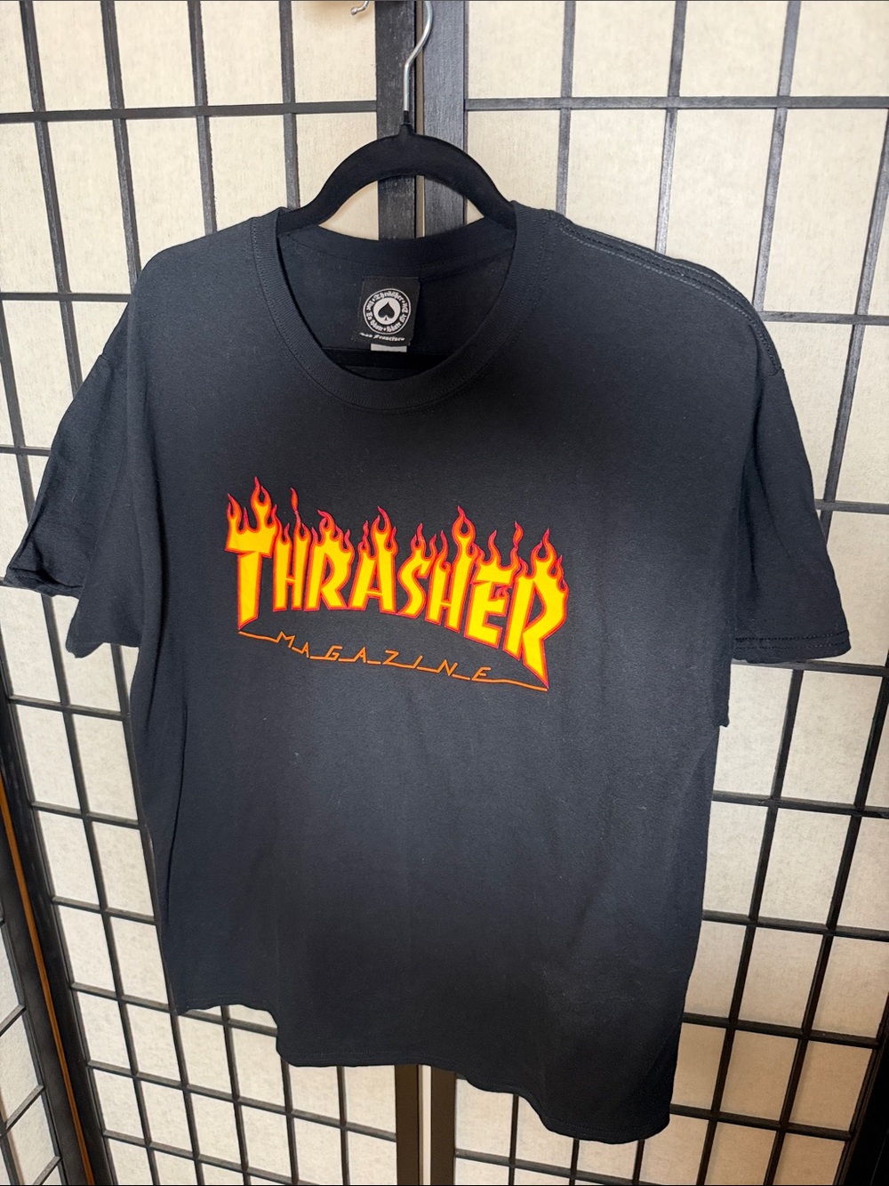 Thrasher Black Tee with Orange and Red Flame Logo